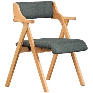 SoBuy Klappstuhl aus massivem Buchenholz mit Polsterung, Dunkelgrau , Holz , 61.5x77.6x56 cm , Esszimmer, Stühle, Klappstühle