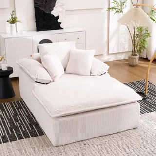 MODFU Hohes Schlafsofa Liegesofa aus Schaumstoff, Tagesbett Lese-Liegesofa keine Montage,Loungesofa mit breiten Armlehnen,Weiß - Weiß