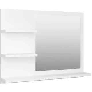 vidaXL Badspiegel mit 3 Ablagen Spiegelregal Wandspiegel Badezimmerspiegel Bad Spiegel Badezimmer Badmöbel Weiß 60x10,5x45cm Holzwerkstoff