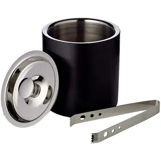 Edzard Eiseimer Pearl, doppelwandig, Set mit Deckel und Eiszange, Höhe 16 cm, Durchmesser 15 cm, außen matt schwarz, Edelstahl