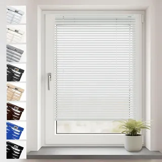 Sonello Aluminium Jalousien Fenster Ohne Bohren 95x100cm Weiß Klemmfix | Blickdicht, Sichtschutz, Sonnenschutz für Fenster/Türen, Schalosien, Montage mit und ohne Bohren, Jalousien mit Klemmklips
