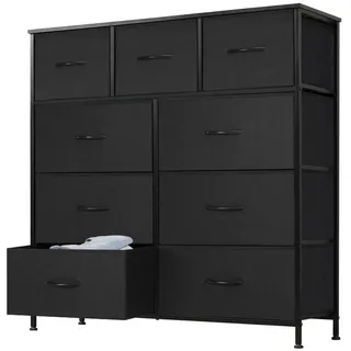 Sweetcrispy Kommode,Sideboard Wohnzimmer für Schlafzimmer mit 9 Stoffschubladen,Einstellbare Füße Schubladenschrank,Schwarz