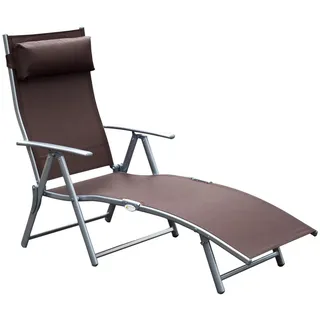 Outsunny Sonnenliege, klappbar mit Kissen, Metall+Stoff, Braun, 137 x 63,5 x 100,5 cm , 63.5x100.5x137 cm , Gartenmöbel, Gartenliegen