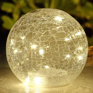 BERSCAH Crackle Glaskugel LED Lampe Batteriebetrieben, Goldene Mercury Glas Kugelleuchte für Weihnachten, Festliche Dekoration & Wohnzimmer Innenbereich