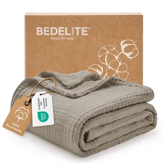BEDELITE Musselin Decke 127x177cm Erwachsene Tagesdecke Baumwolle, Taupe