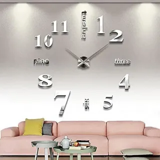 Timelike DIY Wanduhr, DIY Wanduhren Mit 3D Visuelle Aufkleber Modern Design Acryl Wanduhren Geeignet für Home Dekoartikel,Restaurant, Büro und Hotel Silber