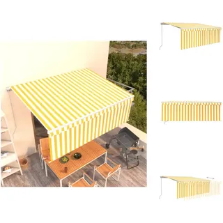 vidaXL Markise Manuell Einziehbar mit Rollo 4x3 m Gelb & Weiß -  Markisen - Gelb