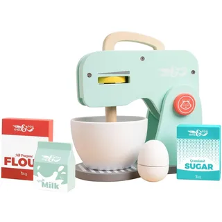 owl & fox Holz-Backset – Spielküchen-Mixer mit Zubehör, Küchen-Rollenspiel – Ab 3 Jahren – Maße: 20 x 12 x 23 cm Holz-Montessori-Spielzeug