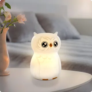 Ansmann Nachtlicht Kinder aus Silikon, Tier Lampe Eule, Wiederaufladbar, Dimmbar, Verschiedenfarbig, Geburtstagsgeschenk für Jungen & Mädchen