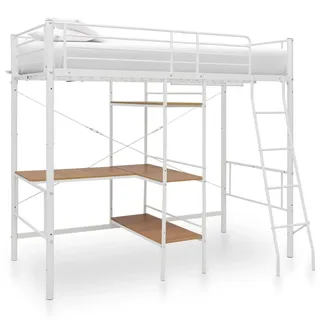 vidaXL Etagenbett mit Tischrahmen Weiß Metall 90x200 cm - Weiß