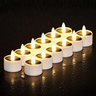 HL Solar Teelichter für Außen Wasserdicht,Flammenlose Solarkerzen,Solar licht outdoor Dusk To Dawn solarlichter Wiederaufladbar LED Flackernd für Garten Party Tisch Deko(Warmweiß 12 Stück 3.8cm)