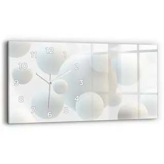 Wallfluent Wanduhr – Stilles Quarzuhrwerk - Uhr Dekoration Wohnzimmer Schlafzimmer Küche - Zifferblatt - weiße Zeiger - 60x30 cm - Bälle Abstraktion - Weiß