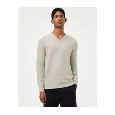 Mens M&S Collection Pure Cotton V-Neck Knitted Jumper - Silver Grey, Silver Grey - XL