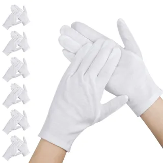 Segbeauty Baumwollhandschuhe Weiß, 6 Paar Baumwollhandschuhe Neurodermitis, Weiße Stoffhandschuhe Aus Reine Baumwolle, Cotton Gloves für Trockene Hände, Servieren, Archivreinigung, Schmuck (Xl)