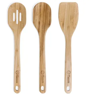 Chef Pomodoro - Kochlöffel Set aus Holz - 3-teilig - 32 cm - EXTRA LANGER GRIFF - Pfannenwender mit Holz aus 100% natürlichem Material