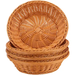 CHUENKUK 4 Stück Brotkorb Geflochten Rund, 25 x 7cm Rattan Brotkorb, Brötchenkorb Rattan für Küche, Tisch, Brot
