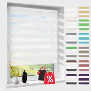 Doppelrollo klemmfix ohne Bohren, Duo Rollos für Fenster & Tür mit Bohren, Version 2025 Weiß B40 x H150cm, Fensterrollo lichtdurchlässig & verdunkelnd, Klemmrollo Sonnenschutz