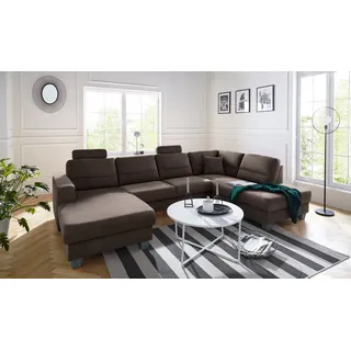 TRENDMANUFAKTUR Wohnlandschaft »Chamber, U-Form« inklusive zwei Kopfstützen, wahlweise mit Bettfunktion, braun