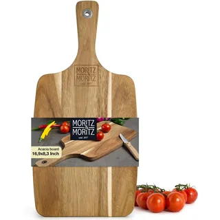 Moritz & Moritz Schneidebrett Holz 43x21cm - Holzschneidebrett aus massiver Akazie - Servierbretter Holz für Käseplatte - Holzbrett Küche langlebig, messerschonend, leicht zu reinigen