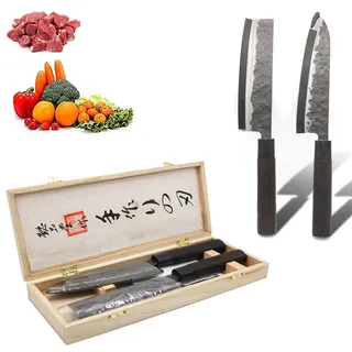 Set aus 2 japanischen Küchenmessern – Nakiri und Santoku - Schwarz