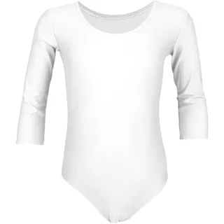 Turnanzug AQUARTI "Body Mädchen Ballett Trikot 3/4 Arm", Kinder, Gr. 140, weiß, Obermaterial: 80% Polyamid PA. 20% Elasthan EL., Sportanzüge Turnanzug
