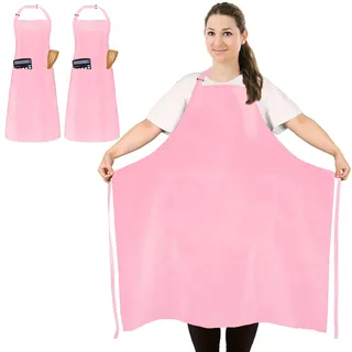 2 Stück Übergröße Kochschürze, Rosa Schürzen Kochen XXL für Männer Damen | Verstellbare Küchenschürze mit 2 Taschen zum Kochen, Grillen, Arbeiten, Unisex Arbeitsschürze für Kellner, Künstler, Friseur
