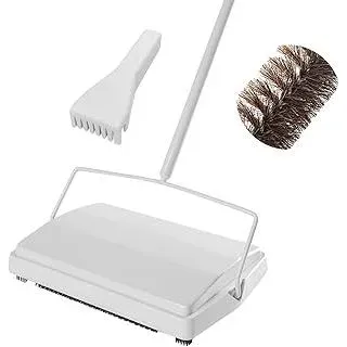 JEHONN Teppichkehrer Ohne Strom mit Pferdehaarbürsten, Leicht und Kompakt Staubsauger Teppichroller für Haustierhaare, Kleine Schmutzpartikel (Weiß)
