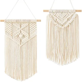 Mkouo 2 Pcs Makramee Wandbehang Kleine Kunst gewebte Tapisserie Boho Chic Home Decor Apartment Schlafsaal Raumdekoration, 30cm (L) x 25cm (W) and 40cm (L) x 25cm (W)
