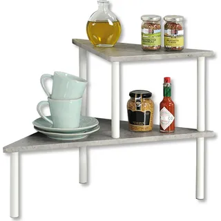 KESPER Küchenregal Kücheneckregal mit 2 Ebenen – Beton-Optik – 53 x 38 x 38 cm – - – Regal aus Metall & lackierter Faserplatte – 27812 - Weiß, Grau