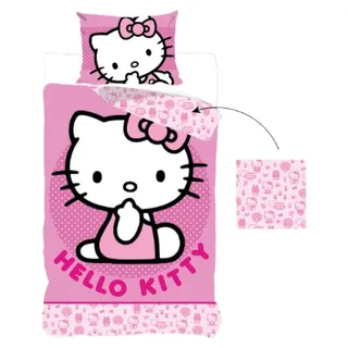 Hello Kitty Bettwäsche-Set für Kinder – Weicher Bettbezug 140x200 cm mit Kissenbezug 60x70 cm - Rosa