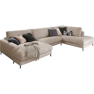 KAWOLA Sofa CARA Wohnlandschaft U-Form Cord taupe Longchair links - Taupe