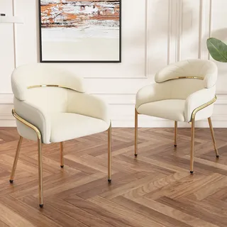 Flieks Esszimmerstuhl Polsterstuhl 2er Set, Küchenstuhl mit Metallbeinen, Wohnzimmerstuhl Armlehnstuhl Schminkstuhl, Samtbezug, Beige - Beige