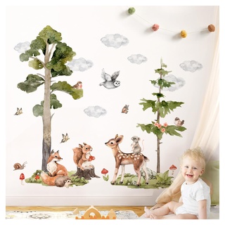 DEKO KINDERZIMMER Wandtattoo Waldtiere Wandsticker Bäume Tiere Wandaufkleber für Babyzimmer Kinderzimmer Wanddeko DK1090-5