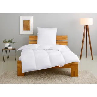 my home Kassettenbett + Kopfkissen »RINA, Bettdecke in 135x200 & 155x220 cm, 2-tlg.« Set mit Kissen 40x80 cm, 80x80 cm für Herbst, Winter, Made in Germany, weiß