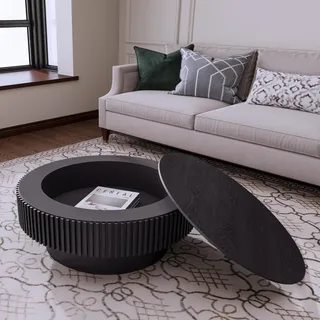 75 cm runder Couchtisch mit Stauraum, moderner Couchtisch mit Massivholz-Furnier, dekorativer Teetisch für Wohnzimmer, Schlafzimmer, Wohnung oder Büro, Schwarz - Schwarz