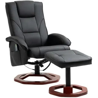 Homcom Massagesessel mit Hocker, Liegefunktion, Fernbedienung, bis 150 kg , Schwarz , Leder , 83x106x73 cm , Wohnzimmer, Sessel, Relaxsessel