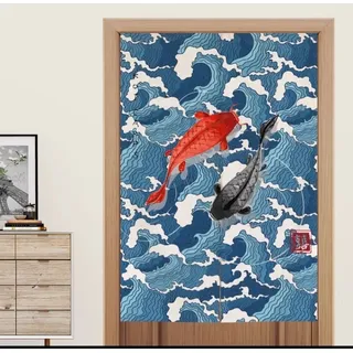 Fine Asianliving Japanische Noren Türvorhänge Koi-Fische Wellen B80xH130cm