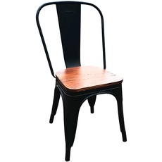 Cribel 4er Set Stühle Industrial Metall schwarz Sitz aus Holz geeignet für Außen-und Innenausstattung im industriellen Stil, Gummi, 44x44x84