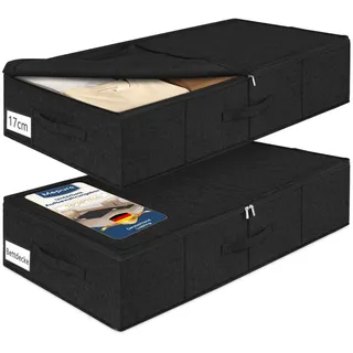 mepure Unterbett Aufbewahrungsbox 3 er Pack – 50L Faltbare Unterbettkommode mit Deckel & Doppelreißverschluss, Waschbare Unterbettbox für Kleidung, Bettwäsche, Decken und Kissen, 76×38×17 cm, Schwarz