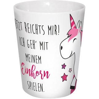 infinite by GEDA LABELS Einhorn Spielen, ca. 300ml Porzellanbecher V-Mug, Porzellan, weiß/pink, 8,5 x 8,5 x 10 cm