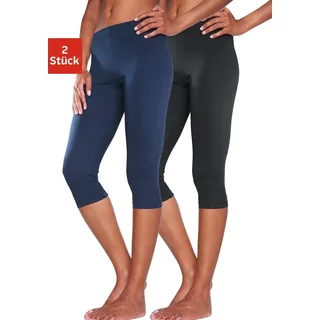 Caprileggings VIVANCE ACTIVE, Damen, Gr. 48/50, N-Gr, blau (1x marine, 1x schwarz), Single Jersey, Obermaterial: 95% Baumwolle, 5% Elasthan, unifarben, Basic, eng 3/4-Länge, Hosen Caprileggings, mit Gummibund, Loungewear, Topseller