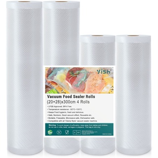 YISH Vakuumierbeutel Vakumierfolienrollen Vakuumbeutel Lebensmittel Vakuumrollen:4 Vakuumierfolies 20/28x300 cm Folienrollen for Film Sealer, Folienbeutel für Vakuumiergerät Sous Vide Vacuum Bags