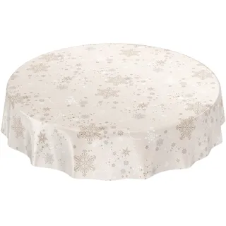 ANRO Wachstuchtischdecke Wachstuch Wachstischdecke Tischdecke Weihnachten Schneeflocken Beige 100 cm (Rund) Schnittkante