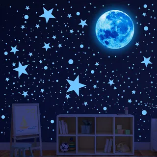 512 Stück Leuchtende Kinderzimmer Leuchtsterne Selbstklebend Mond und Sterne Wandtattoo Kinderzimmer Deko Jungen Mädchen Leuchtsticker für Kindergarten Schlafzimmer Wohnzimmer Sternenhimmel Babyzimmer