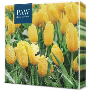 Paw Decor Collection PAW - Servietten 3-lagig (33 x 33 cm) I 20 Stück I Perfekt für Geburtstage, Partys, Hochzeiten, Kommunion und Feiern I Papierservietten Bunt - Garten, Frühling, Ostern I Farbe: Tulips Field