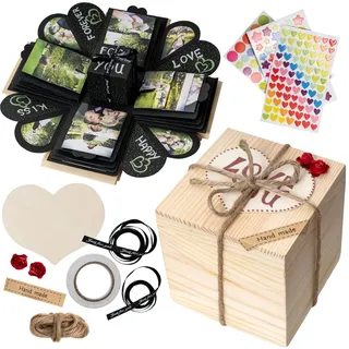 GiftSpace4YOU WoodExplosionBox Holzkiste Explosion Box Überraschungsbox – DIY Geburtstag Geschenk Box – Explosionsbox Bilder Kiste – Die Besondere Geschenkidee für Männer und Frauen