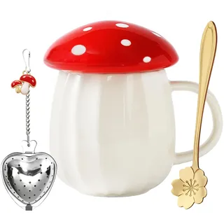 Kawaii Pilztasse Pilze Kaffee Tasse mit Deckel Cottagecore Cute Stuff Deko | Niedliche Pilzsachen für Kaffee Tee Herbst Tasse Geschenke für Mädchen Frauen Geburtstag Weihnachten Heimdekoration Halloween