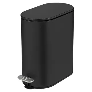 WENKO Kosmetikeimer Mod Collungo Treteimer 5l Absenkautomatik leises Schließen Metall Stahl für Badezimmer schwarz 14x28,5x29,5 cm matt mit Innenbehälter