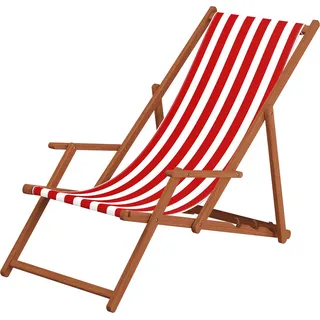 Gartenliege rot-weiß Liegestuhl Tisch Kissen Sonnenliege Deckchair Buche dunkel 10-314 T KD - Braun
