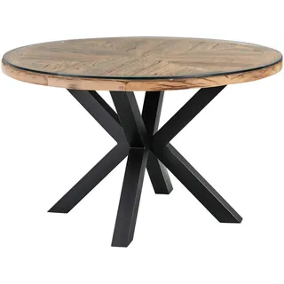 Livetastic Esstisch , Naturfarben, Schwarz , Holz, Metall, Glas , Altholz,Altholz , vollmassiv , Holz , rund , Sternfuß , 130x76x130 cm , Esszimmer, Esstische, Esstische Glas